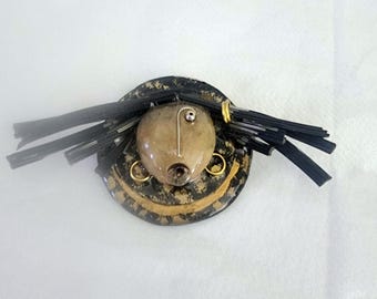 Crazy Face Brooch, Vintage abstract facd brooch signed.