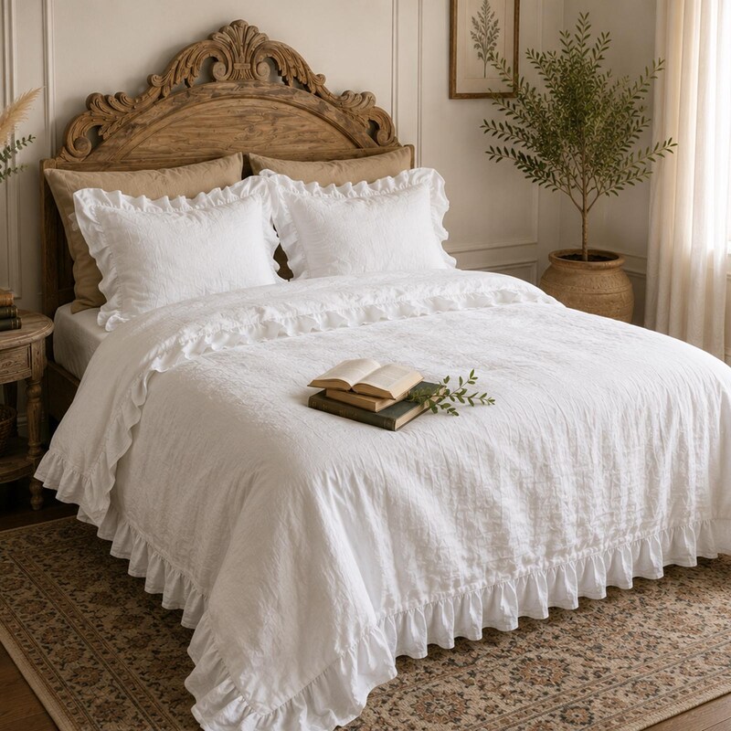White Ruffle Doona White Ruffle Linen Duvet - Etsy