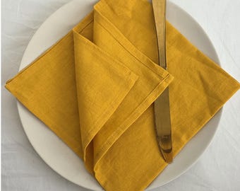 Mustard Yellow Cotton Cloth Napkins | Set of Dinner Napkins Farmhouse Table Decor