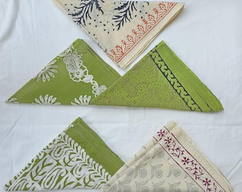 Set of 5 Block Print Cotton Bandana Necktie made with natural colors gift item, Unisex Head Scarf, Gift for Him Hand Block Print Bandana Set