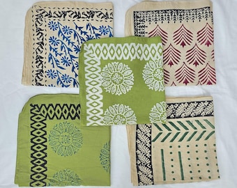 Hand Block Print Cotton Bandanas - Set of 5 Pieces Necktie made with natural colors gift item, Unisex Head Scarf, Gift for Him and Her