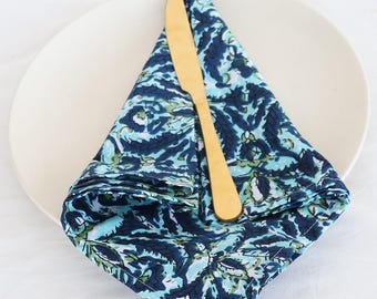 Servilletas de algodón estampadas a mano: Mantelería floral verde