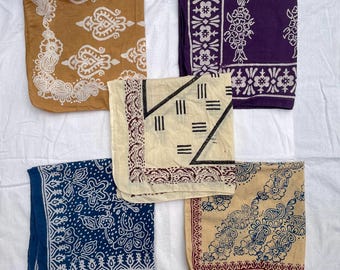 Organic Cotton Bandana Set: Block Printed Paisley Scarf - Boho Sustainable Fashion Neckerchief Necktie made with natural colors gift item