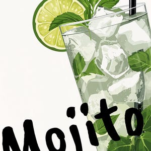 Mojito Cocktail Poster – Tropical Kitchen Wall Art – Bar Cart Decor – Digital Download – Mixology Print