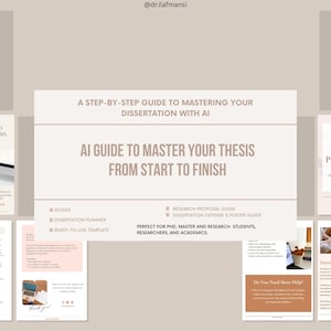 May include: A set of guides and templates for thesis writing, including "AI Guide to Master Your Thesis From Start to Finish" and "The AI Research Proposal Writer." The text includes "200 Prompts to Master Your Thesis From Start to Finish."