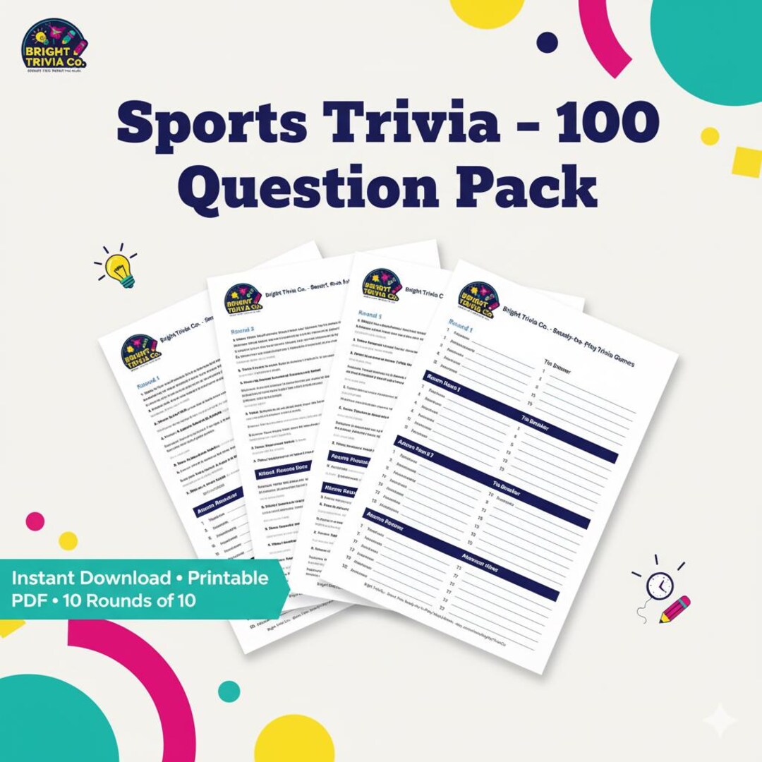 Printable Trivia Rounds Sports Trivia Pack – 100 Printable Questions, 10 Rounds | Party or ...