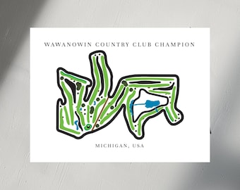 Wawonowin Country Club, Michigan | Golf Prints, Golf Course Map, Golf Map, Golfer Gift For Him, Golfer Boyfriend Gift,Gift for Dad