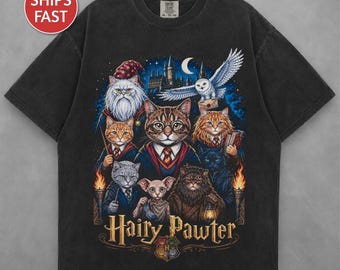 Chemise de magicien de chat poilu Pawter Tee drôle de chats Meme Tee graphique vintage des années 90, chemise d'école de sorcellerie unisexe couleurs confort, cadeau pour les amoureux des chats
