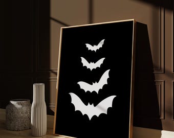 Halloween Wall Art Prints, Halloween Bats, Halloween Printable Wall Art, Flying Bat Print, Digital Prints