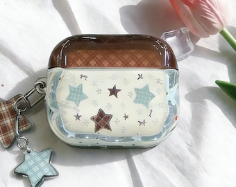 Funda para AirPods con diseño de estrellas, transparente, con llavero de estrella, compatible con AirPods 1, 2, 3, 4, Pro, Pro 2 y Pro 3.