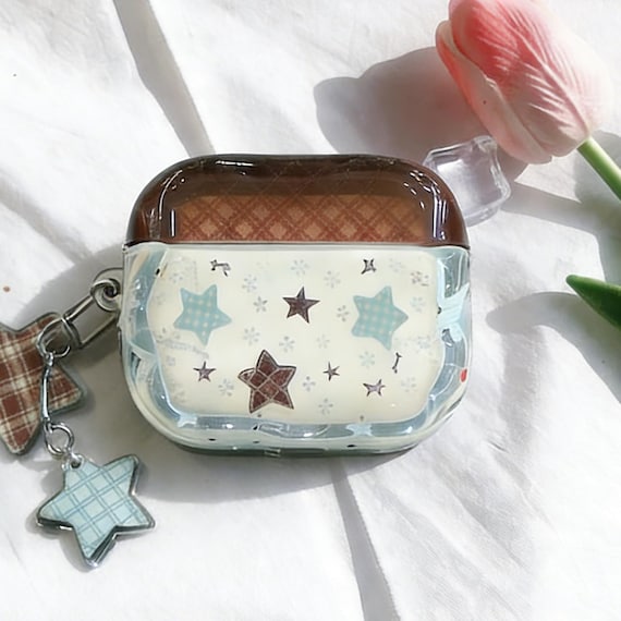 Cute Star Pattern Airpods Case Cover, Clear Cartoon Airpods Case, AirPods Case with Star Keychain, Case for AirPods1,2,3,4,Pro,Pro 2,Pro3