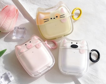 Étui pour Airpods rose en forme de cochon dessin animé, étui transparent pour Airpods Kitty, étui pour Airpods avec porte-clés, étui chiot mignon pour AirPods1,2,3,4,Pro,Pro 2,Pro3