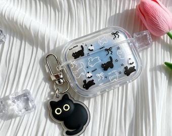Cute Kitty Print Airpods Case, Clear Cat Bunny Pattern Airpods Case, Cartoon Airpods Case With Keychain, Case for AirPods1,2,3,4,Pro,Pro 2