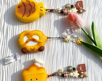 Cartoon Bread Shaped Airpods Cover, Cute Silicone Airpods Case with Charm, AirPods Pro Case Cover, Case for AirPods1,2,3,4,Pro,Pro 2,Pro3