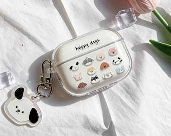 Funda para AirPods con llavero de perro de dibujos animados, accesorio de animales kawaii, funda con estampado de animales, funda para AirPod Pro, funda para AirPods 1, 2, 3, 4, Pro y Pro 2