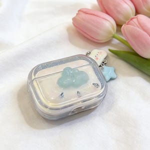 Jolie coque esthétique pour AirPods, Étui pour AirPods design cloud 3D, Étui pour AirPods transparent scintillant avec breloque, Étui pour AirPods1,2,3,4,Pro,Pro 2,Pro3