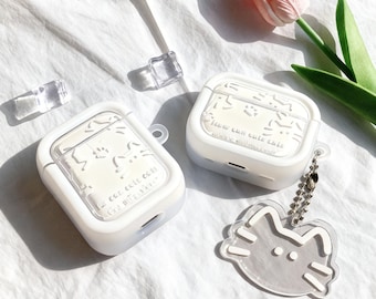 Cute Cartoon AirPods Case, White Cat Paw Print Pattern AirPods Case, AirPods Case Cover With Charm, Case for AirPods1,2,3,4,Pro,Pro 2,Pro 3