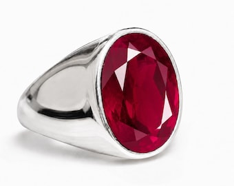 Herren Sterling Silber Oval Rubin Siegelring, Bold Statement Schmuck