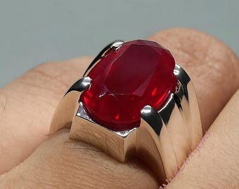 Men’s Ruby Signet in Sterling Silver | Oval Red Gemstone | Bold Men’s Statement Jewelry