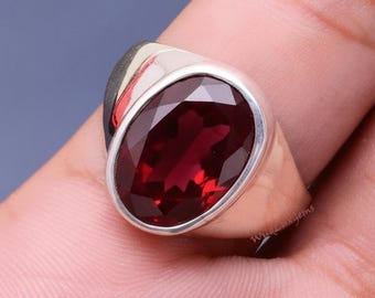 Men’s Ruby Signet in Sterling Silver | Oval Red Gemstone Statement Jewelry for Men's