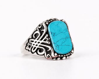 925 sterlingzilveren turquoise ring voor mannen, gotische statement pinkring, handgemaakte western biker zegelring, boho sieraden cadeau voor hem