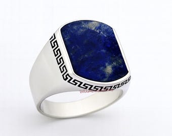 Handmade Lapis Lazuli Sterling Silver Men's Ring - Gemstone Signet