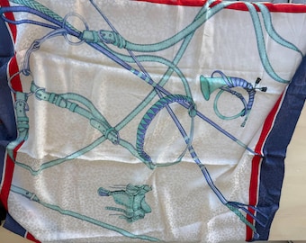 Retro scarf pure silk , vintage silk scarf, italian vintage 1970s, square silk scarf with Belt Print scarf