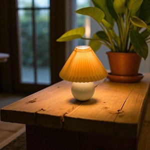 Ceramic Pleated Table Lamp with LED Light | Modern Bedside Lamp for Bedroom, Living Room, Office | Minimalist Home Decor Lighting