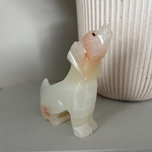 Vintage alabaster dog figurine – Italian terrier – mid-century decor – cream-colored sculpture – 1950s-1970s