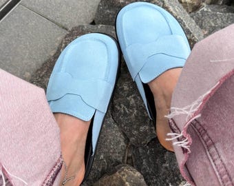 Women's Suede Clogs | Genuine Leather, Chunky Sole Mules | Minimalist Summer Slip-Ons
