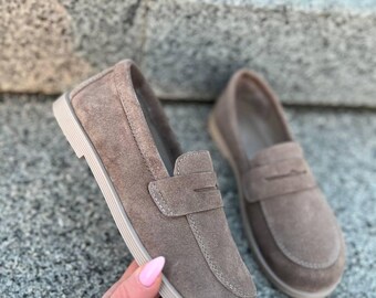 Genuine Suede Penny Loafers | Classic Slip-On Leather Moccasins, Minimalist Preppy Style