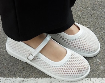 Mesh Mary Jane Flats Women | Breathable Summer Moccasins | Handmade Flat Shoes | Lightweight Walking Shoes | Custom Size Available