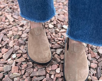 Suede Slingback Mules | Handmade Genuine Leather Minimalist Summer Flats