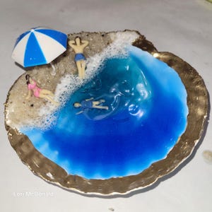 ミニチュア樹脂製オーシャンビーチ貝殻アート、手作りの海岸ジオラマ