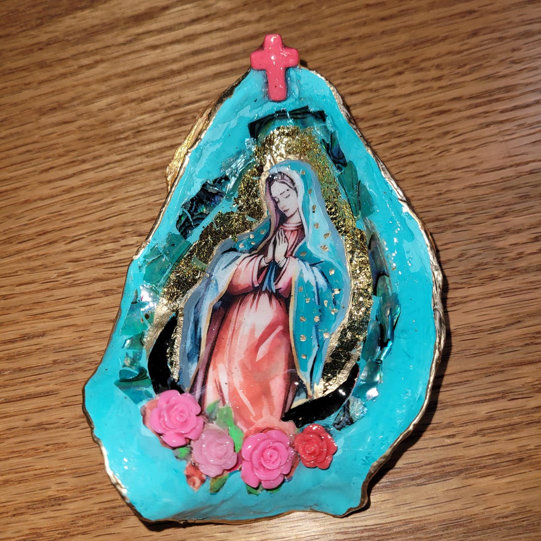 Virgin Mary Shell Gilded Virgin Mary Oyster Shell Abalone Shell Metal Leaf With Cross - Etsy