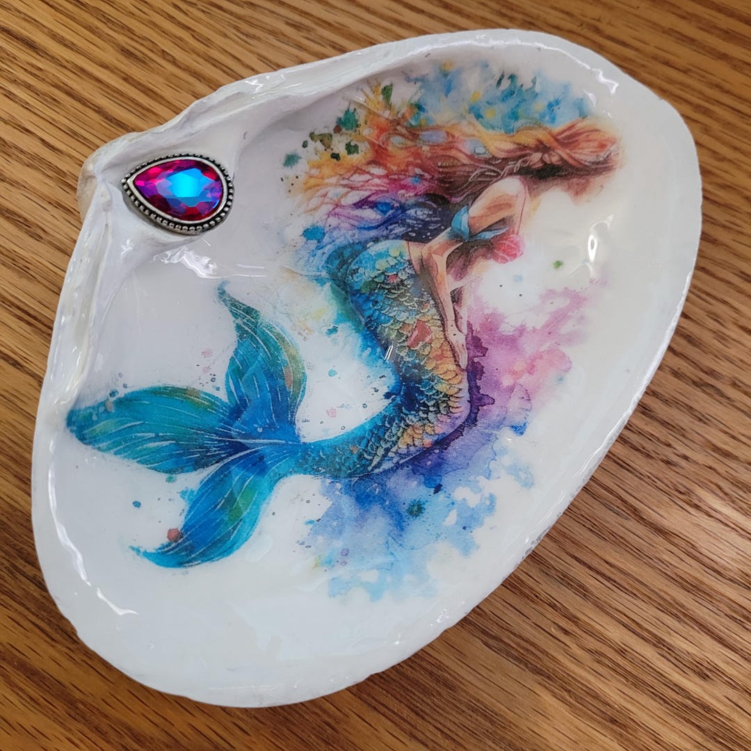 Mermaid Clam Shell Decoupage Seashell With Crystal Embellishments ...