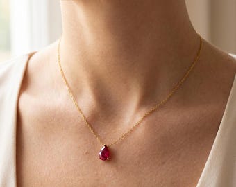 18 kt vergulde druppelvormige geboortesteenketting, sierlijke hanger met zirkonia