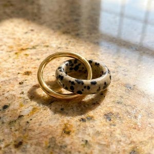 Natural Dalmatian Stone Ring Set, Gold Plated Stacking Rings, Boho Minimalist Jewelry image 6