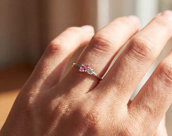 Gepersonaliseerde twee geboortesteenring, roestvrijstalen ring voor koppels