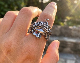 Medusa-hoofdring, Griekse mythologiering, roestvrijstalen ring, gotische punkring, cadeau voor haar, rustieke gouden ring