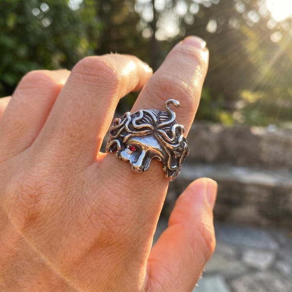 Medusa Head Ring, Greek Mythology Ring, Stainless Steel Ring, Gothic Punk Ring, Gift for her, Rustic Gold Ring