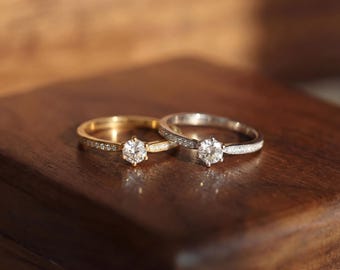 14K vergulde sterlingzilveren ring met zirkonia, sierlijke solitaire