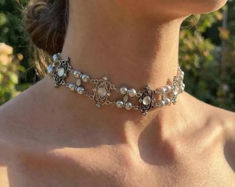 Vintage dubbellaagse parel choker ketting, antieke ketting in hofstijl, elegante uniseks statement sieraden