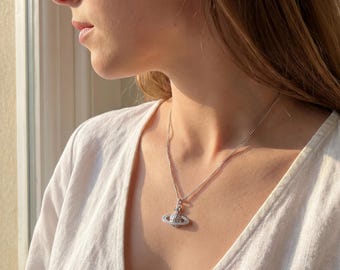 Sprankelende Saturnus-hangerketting, sieraden van hemelse zilverlegering