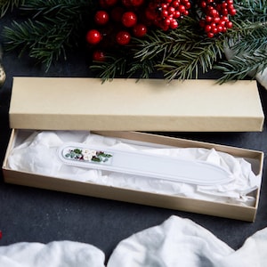 Winter Bouquet Glass Nail File | Hand-Painted White Red and Green Flowers | Nail Care Gift | Christmas Gift | Gentle Nail Care
