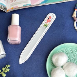 Glass Nail File - Coral and Pink Flamingo | Hand-Painted | Long Lasting Gentle and Sustainable Nail Care