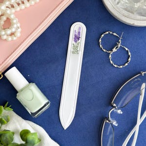 Lavender Glass Nail File | Hand-Painted Lavender Flowers | Nail Care Gift | Cottagecore Flowers | Gentle Nail Care | Natural Self Care