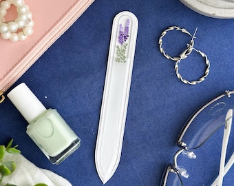 Lavender Flowers Glass Nail File | Hand-Painted | Long Lasting Gentle and Sustainable Nail Care