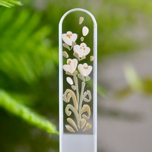 Winter Flowers Glass Nail File - Hand-painted Glass Manicure File