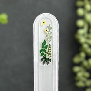 Botanical Glass Nail File | Herb Garden and Bees | Hand-Painted | Long Lasting Czech Crystal Glass